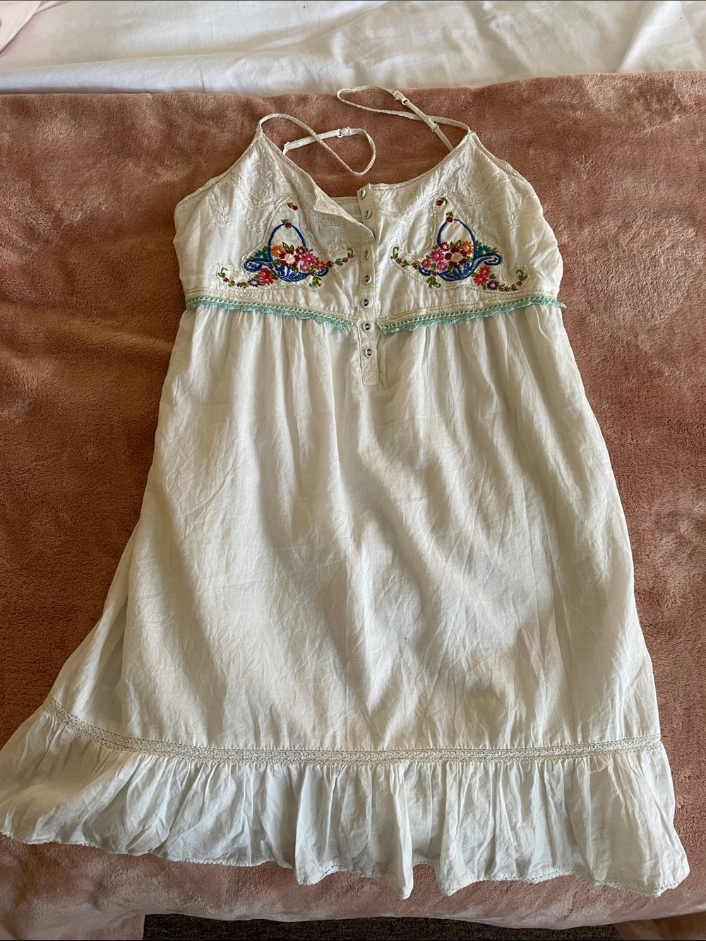 aerie White Embroidered Boho Slip Dress small